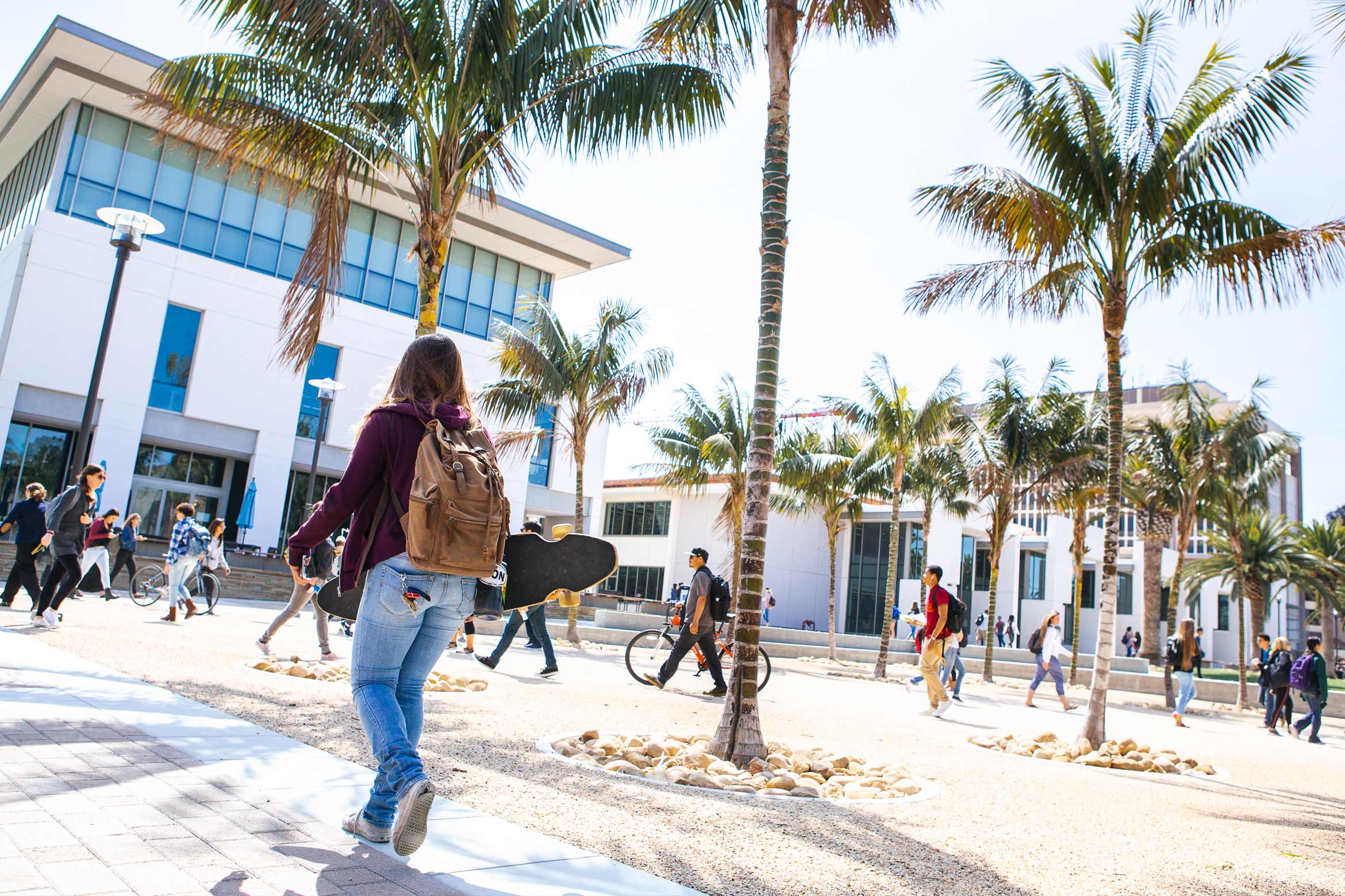 busy walkway in front of UCSB library