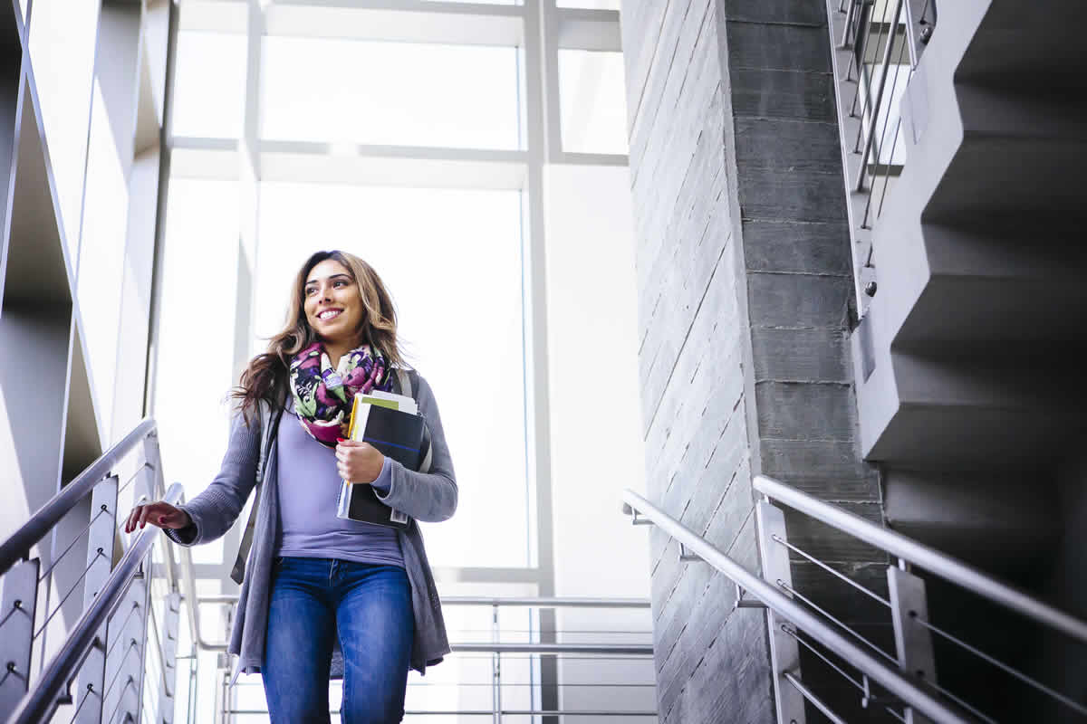 student on stairs